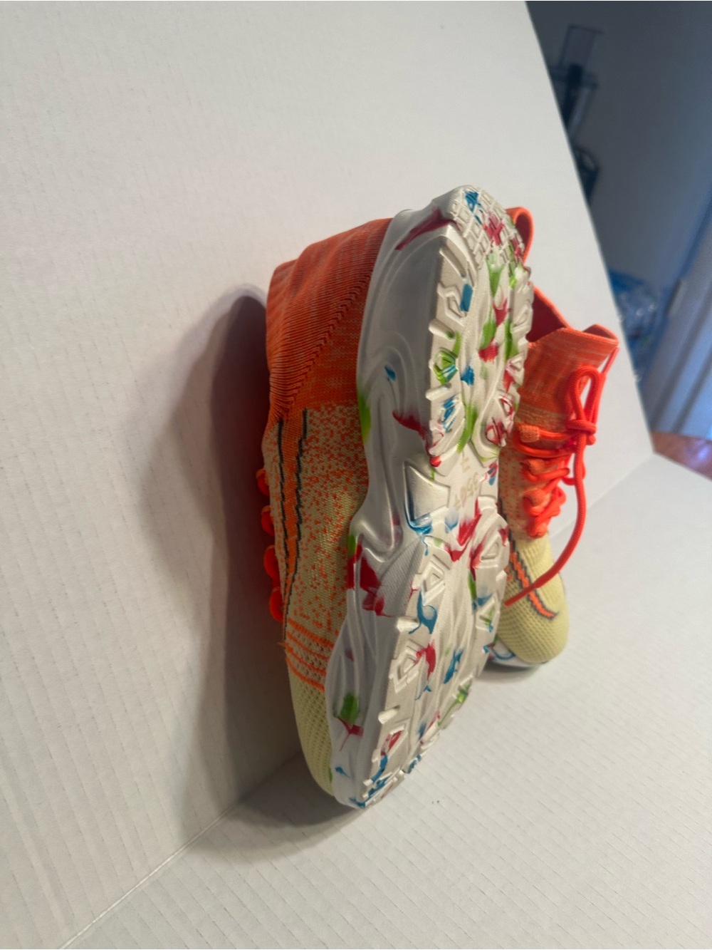 Neon Orange and Lemon Knit Women's Athletic Sneakers - Picture 4 of 13